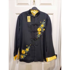 Black & Gold Embroidered Jacket with Yellow Roses
